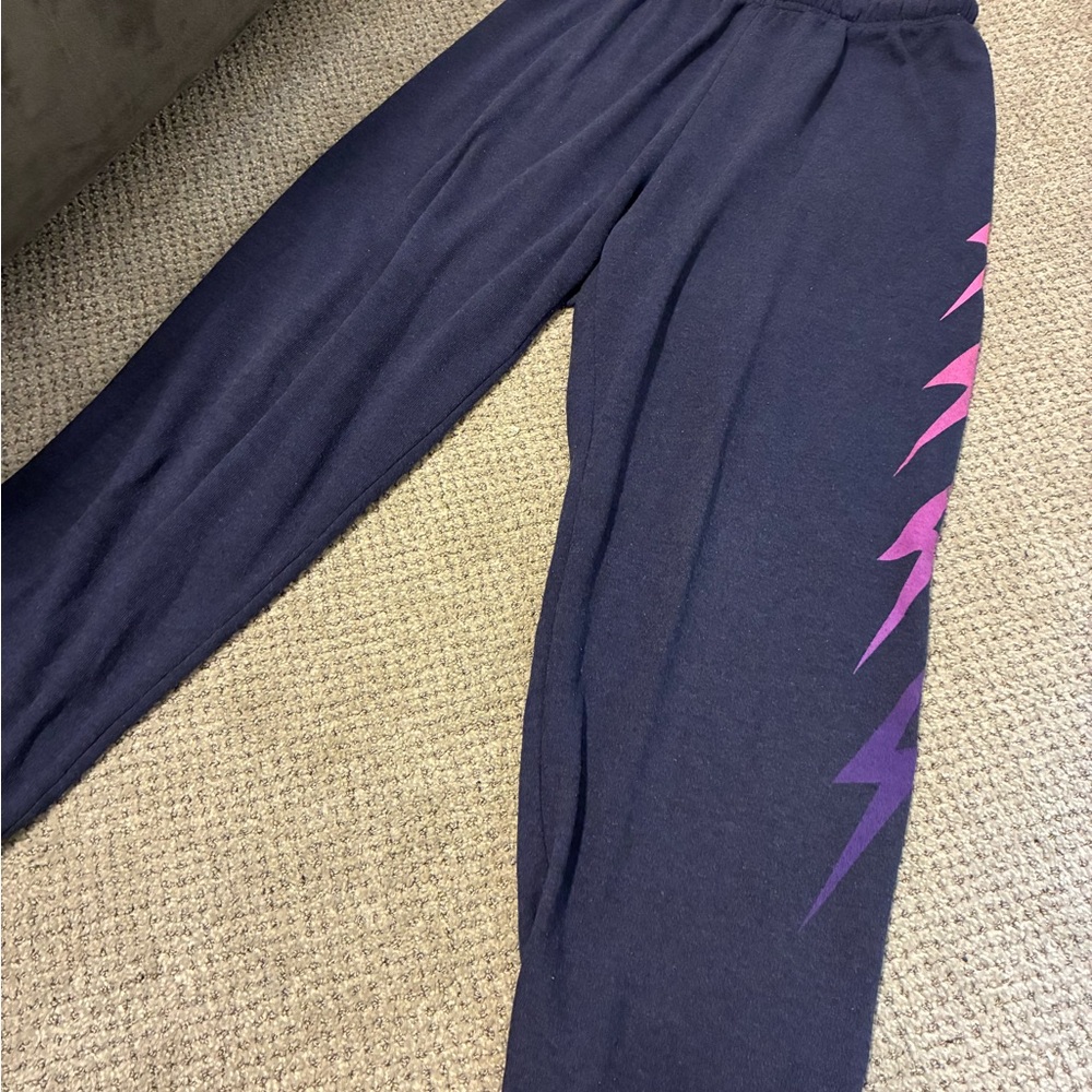Aviator Nation Blue and Pink Track Pants with Gradient Design